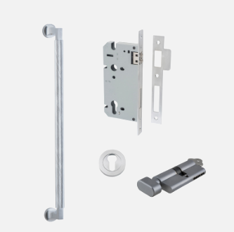 Iver Brunswick 9434 Pull Handle Centre to Centre 450mm Polished Chrome - Pull Handle Single ,Entrance Kit Thumb 5 Pin and Entrance Dual Function 5 Pin
