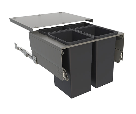Tanova Designer Series Pull Out Soft Close Kitchen Waste Bin 600mm Cabinets - 2 Lg & 2 Sml Bins Charcoal