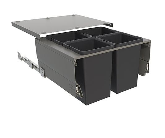 Tanova Designer Series Pull Out Soft Close Kitchen Waste Bin 600mm Cabinets -4 Medium Bins-White and Charcoal
