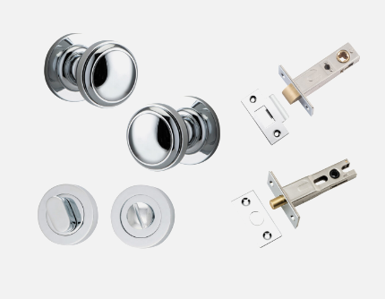 Iver Paddington Door Knob 0214 Round Rose Polished Chrome - Passage kit , privacy kit & Entrance Kit (Dual Function 5 pin and Key Thumb 6 Pin)