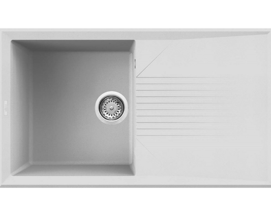 BURNS & FERALL ELLECI TEKNO GRANITEK INSERT FULL SINGLE UNDERMOUNT AND  SINK + DRAINER  BLACK & WHITE