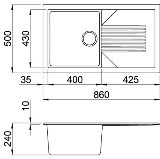BURNS & FERALL ELLECI TEKNO GRANITEK INSERT FULL SINGLE UNDERMOUNT AND  SINK + DRAINER  BLACK & WHITE