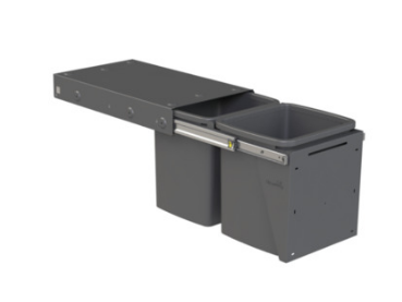 Hideaway Waste Bin Compact Range, 2 x 15 Litres Bucket , Width 418 x Height 615 x Depth 518mm Door Pull - Cinder & Arctic White ( Available in 8 sizes : 1 x 15ltr,1x 20ltr ,1 x 40ltr ,1 x 50ltr ,2 x 15ltr ,2 x 20ltr ,2 x 35ltr ,2 x 40ltr )