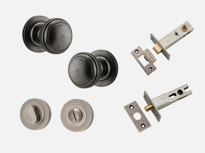 Iver Paddington Door Knob 0217 Round Rose Distressed Nickel - Passage kit , privacy kit & Entrance Kit (Dual Function 5 pin and Key Thumb 6 Pin)