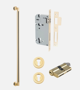 Iver Berlin Pull Handle 0480 Centre to Centre 600mm Polished Brass - Pull Handle Single ,Entrance Kit Thumb 5 Pin and Entrance Dual Function 5 Pin