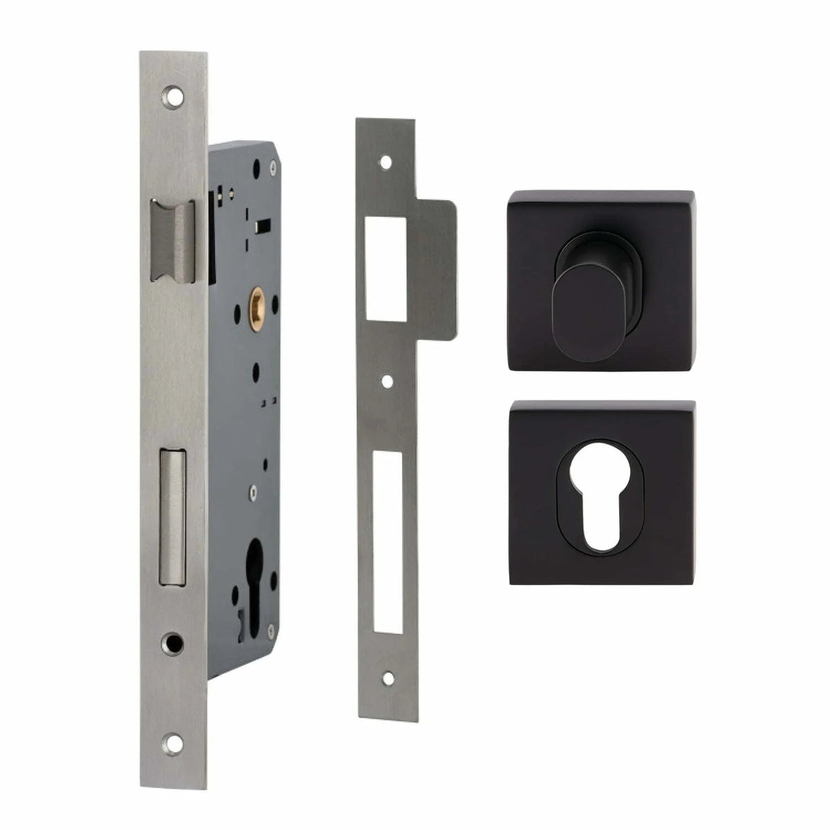 MILES NELSON ENTRANCE DOOR PULL HANDLE LOCK KIT SQUARE SS BLACK ( 716SS60 + 452SDPTBLK+ 451SEEBLK )