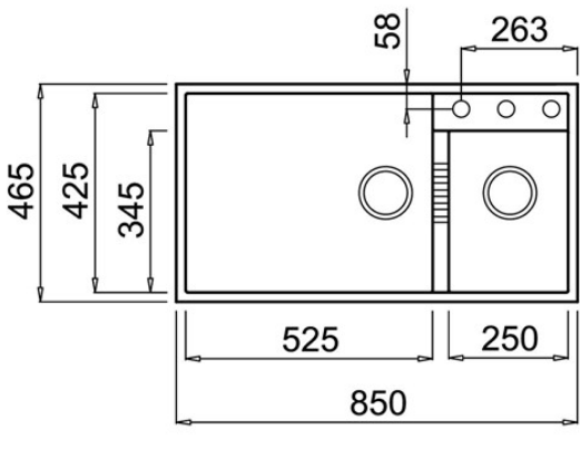 BURNS & FERALL ELLECI SQUARE, UNDERMOUNT & TOPMOUNT 525 + 250MM DOUBLE BOWL SINK BLACK