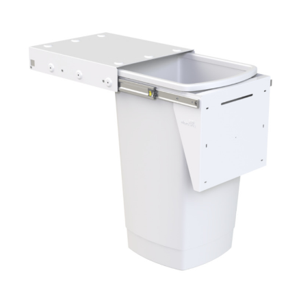 Hideaway Waste Bin , Compact Range, 1 x 50 Litres Bucket , Width 340 x Height 590 x Depth 440mm , Handle pull, & Door pull - Arctic White ( Available in 8 sizes : 1 x 15ltr,1x 20ltr ,1 x 40ltr ,1 x 50ltr ,2 x 15ltr ,2 x 20ltr ,2 x 35ltr ,2 x 40ltr )