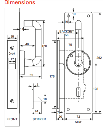Cavity Slider For Doors Cavilock CL100 LaviLock Lever Snib Both Sides Left Handle Exit Free Polished Brass & Satin Chrome