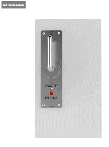 A polished brass sliding door handle with a lever and a right-handed flush mechanism, indicating 'VACANT' and 'IN USE' on the side plate.