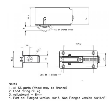 Lohala SlideMaster 9046 Bottom Roller Stainless Steel 304 - 160kg Panel (Pack of 2 + Screws)
