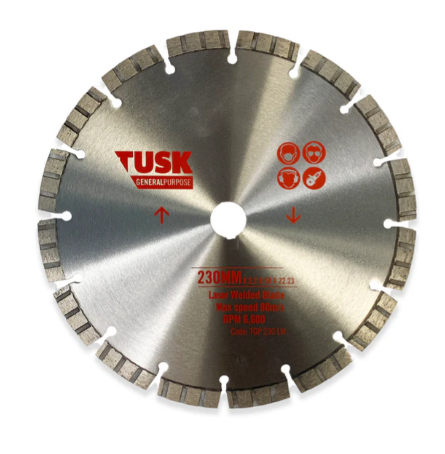 Tusk Heavy Duty Turbo General Purpose Blades - 180mm x 2.6/1.6 x 10 x 25.4(22.23) ,230mm x 2.8/1.8 x 10 x 30 & 230mm x 2.8/1.8 x 10 x 25.4(22.23)