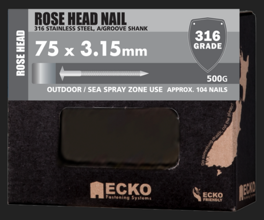 Ecko Rose Head 316Stainless Steel Annular Groove 2.00x30mm,2.80x50mm,3.15x60,75mm,4.00x90,100mm - 5KG