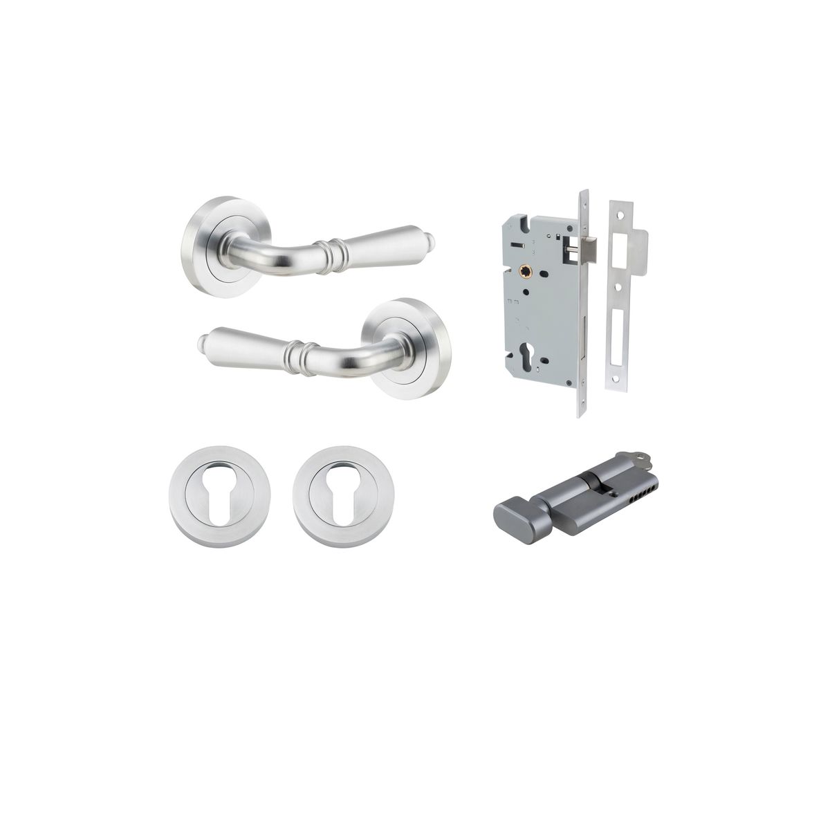 Iver Sarlat Door Lever Rose Round Concealed Fix Pair, Passage Kit, Privacy Kit , Entrance Kit with High Security Lock - Brushed Chrome