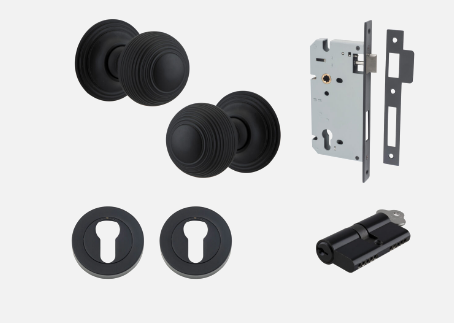 Iver Guildford Door Knob 0223 Round Rose Matt Black - Passage kit ,Privacy kit & Entrance Kit (Dual Function 5 pin and Key Thumb 6 Pin)