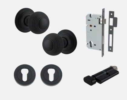 Iver Guildford Door Knob 0223 Round Rose Matt Black - Passage kit ,Privacy kit & Entrance Kit (Dual Function 5 pin and Key Thumb 6 Pin)