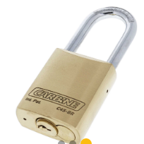 Carbine Australia C45 Brass Padlock, 8mm x 50mm x 45mm , 6.35mm x 30mm x 45mm & 8mm x75mm x 45mm Molybdenum Alloy Shackle Keyed to Differ Boxed Single And Bulk model  Brushed brass