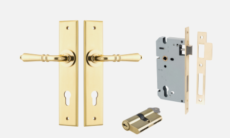 Iver Sarlat Door Lever 10280 Chamfered Backplate Polished Brass - Passage ,Privacy & Entrance