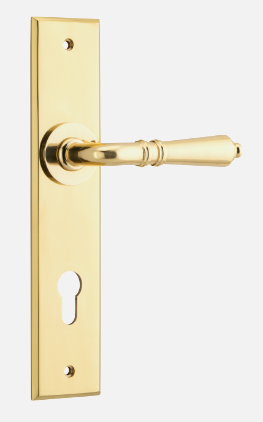 Iver Sarlat Door Lever 10280 Chamfered Backplate Polished Brass - Passage ,Privacy & Entrance