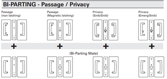 Cavity Slider for Doors Cavilock CL406 ADA BI-Parting Set Privacy Right Handle Snib Left Handle Blank 46-52mm -Available in 6 Colours : Bright Chrome ,Satin Chrome, Oil Rubbed Bronze ,Satin Nickel, Matte Black ,Custom Finish