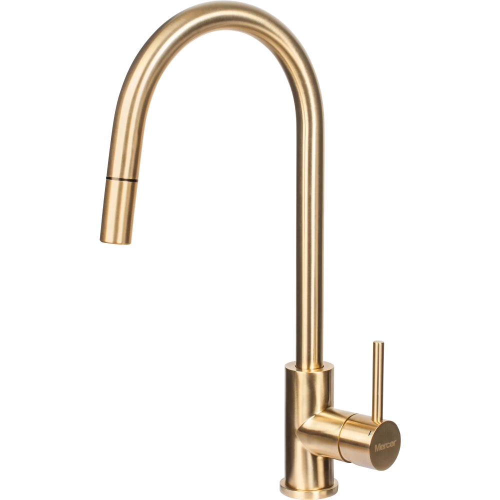 MERCER AURORA LISBON GOOSENECK PULLOUT MIXER IN 5 COLOURS-STAINLESS STEEL , BLACK ,GUN METAL ,COPPER ,BRASS