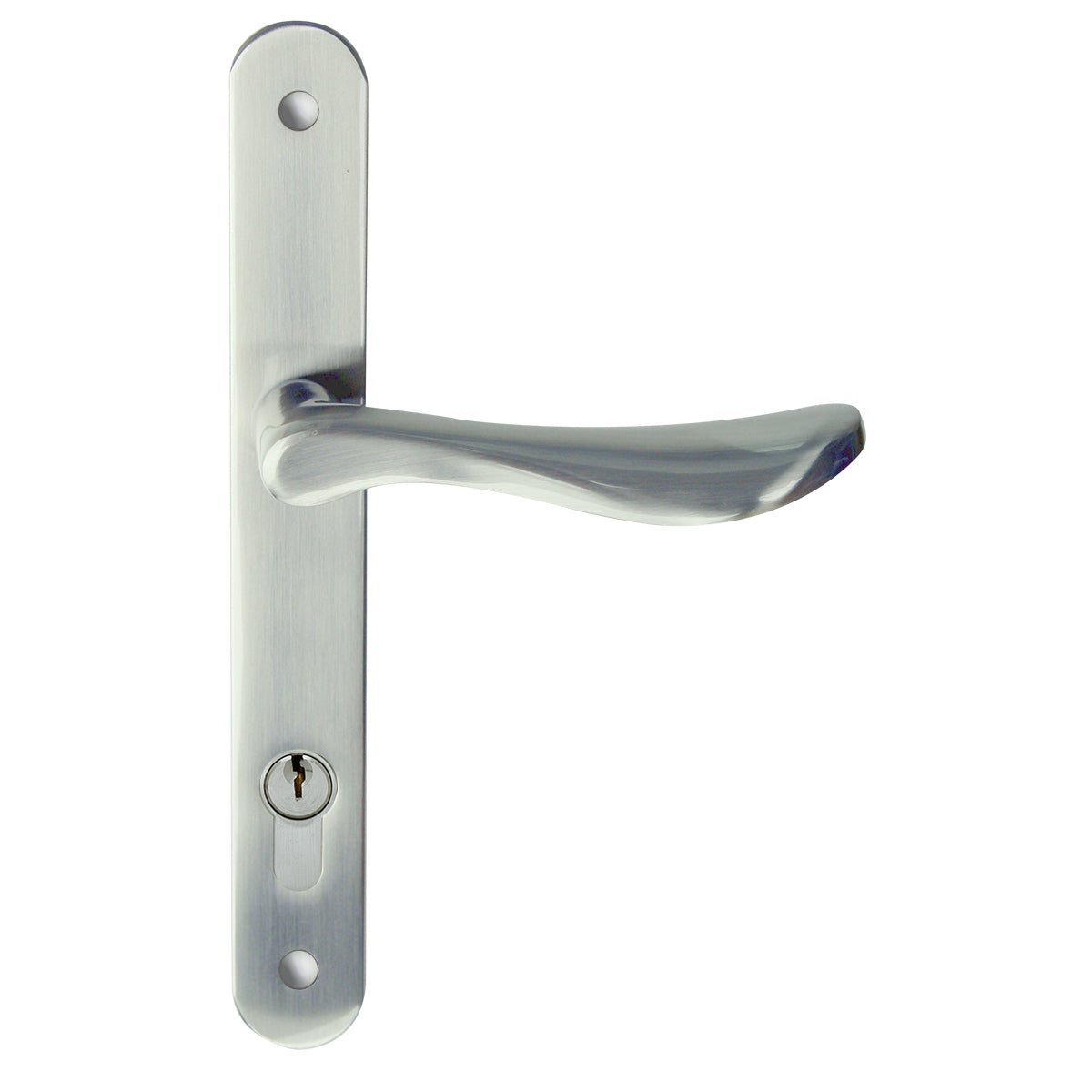 MILES NELSON DOOR HANDLES MILANO RANGE SATIN NICKEL FINISH ANZIO ROUND STYLE LONG PLATE SET SUPPLIED WITH 716SS MORTICE LOCK AND KEY / TURN HANG SELL