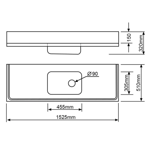 MERCER C3-500 CLASSICLINE STAINLESS STEEL 500 SERIES CABINET MOUNT BENCH 90MM WITH OVERFLOW 304