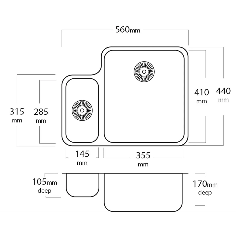 MERCER EC202 PALIO DOUBLE BOWL 1 & 3/4 SMALL BOWL TOP MOUNT RIGHT / LEFT HAND WITH AND WITHOUT OVERFLOW 304