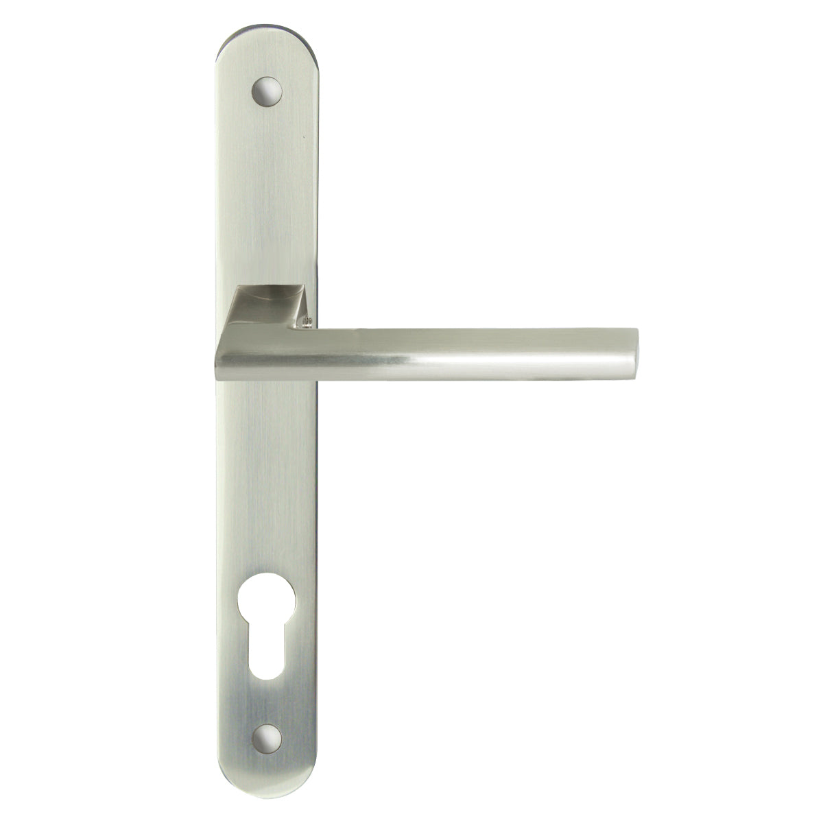 MILES NELSON DOOR HANDLES MILANO RANGE SATIN NICKEL FINISH FORLI ROUND STYLE LONG PLATE E85 EURO KEYHOLE FURNITURE ONLY / NO LATCH