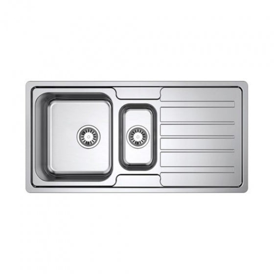 BURNS & FERALL OMB125 CLASSIC OMEGA DOUBLE BOWL SINK WITH DRAINER REVERSIBLE - STAINLESS STEEL