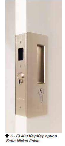 Cavity Slider for Doors CaviLock CL400 Right Handle Key Locking Left Handle Blank 52-58mm - Available in 6 Colours : Bright Chrome ,Satin Chrome, Oil Rubbed Bronze ,Satin Nickel, Matte Black ,Custom Finish