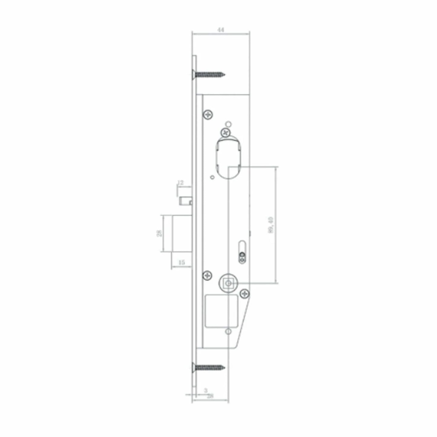 MILES NELSON COMMERCIAL 2000 SERIES NARROW STYLE MORTICE DEADLATCH 28MM BACKSET - LONG AND SHORT FACE PLATE AND XZ3CAM - NO CYLINDER OR TURN- SATIN CHROME ON BRASS & MATT BLACK