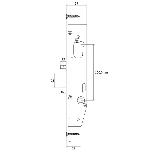 MILES NELSON COMMERCIAL 2000 SERIES NARROW STYLE SPECIAL DEADLATCH 28MM BACKSET - SHORT CASE DEPTH - NO HUB DISC OR LOCKING BAR - LONG FACEPLATE ONLY