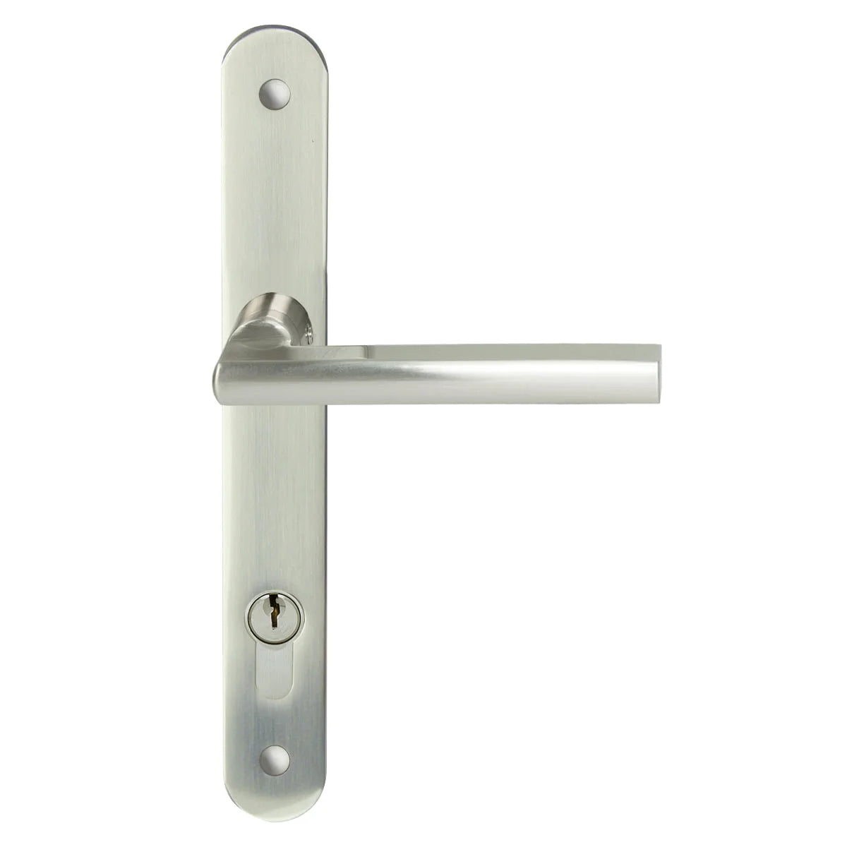 MILES NELSON DOOR HANDLES MILANO RANGE SATIN NICKEL FINISH PARMA ROUND STYLE LONG PLATE SET SUPPLIED WITH 716SS MORTICE LOCK AND KEY / TURN