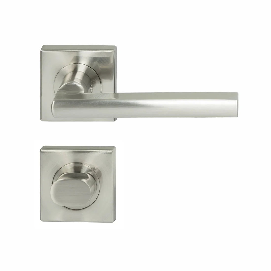 MILES NELSON DOOR HANDLES MILANO RANGE SATIN NICKEL FINISH PARMA PRIVACY SET INCLUDES LATCH 55MM SQUARE ROSE