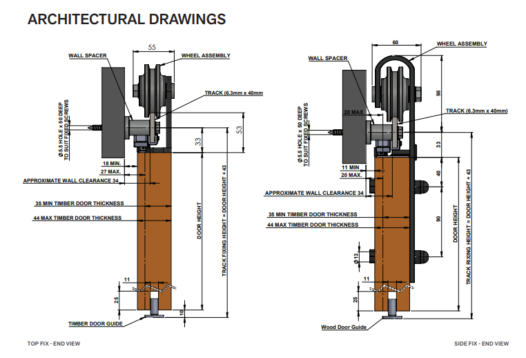 Cowdroy Barn Door Sliding Track System 90kg Single for Internal Doors Track Set for One Sliding Door and components 90kg