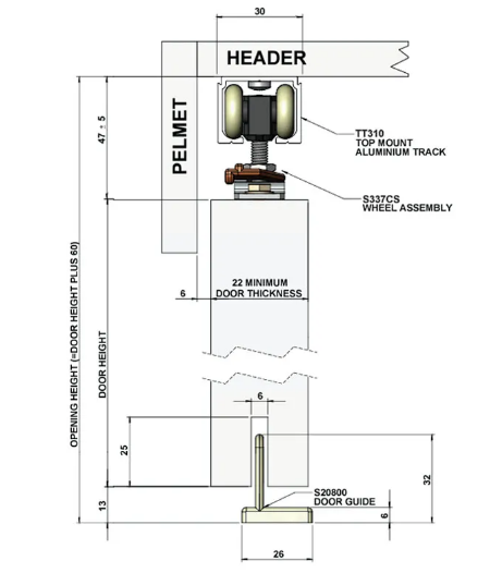 Cowdroy Triump Sliding Door Track System for Single Internal Doors components 68kg