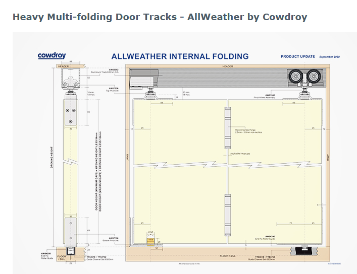 Cowdroy All Weather Door Sliding Track System 240kg Single for External Doors components 240kg