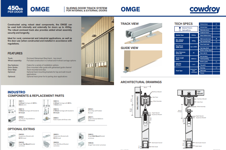 Cowdroy Omge Door Sliding Track System for Internal & External components 450kg