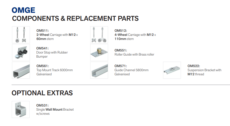 Cowdroy Omge Door Sliding Track System for Internal & External components 450kg