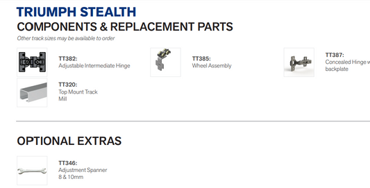 Cowdroy Triumph Stealth Bi-Folding Cupboard Doors Track System for doors 22kg and components