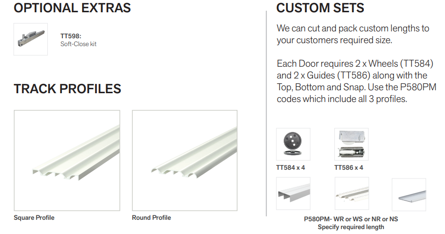 Cowdroy Robemaker for 2 and 3 Sliding doors Track Set and components 40kg -1200mm ,1500mm ,1800mm ,2400mm ,6000mm & 6020mm ( Anodised ,white & mill alu color )