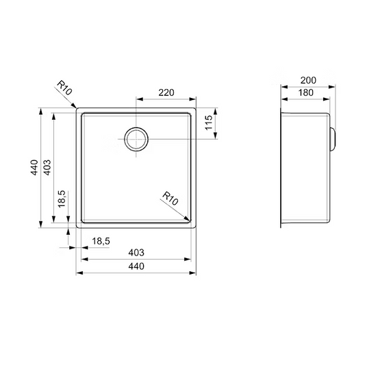 Ikon Reginox New York 400 x 400 Single Bowl - 90mm waste