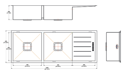 Blanco Germany Squareline Sink, Single Bowl With Drainer ( Length 770mm x Width 450mm ) & Double Bowl With Drainer  ( Width 400mm x Height 200mm ) Matt finish