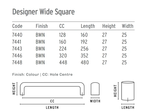 ELITE DESIGNER WIDE SQUARE HANDLE HOLE CENTRE AVAILABLE IN 6 SIZES : 128MM ,160MM ,224MM ,256MM ,320MM ,448MM BRUSHED MATT NICKEL