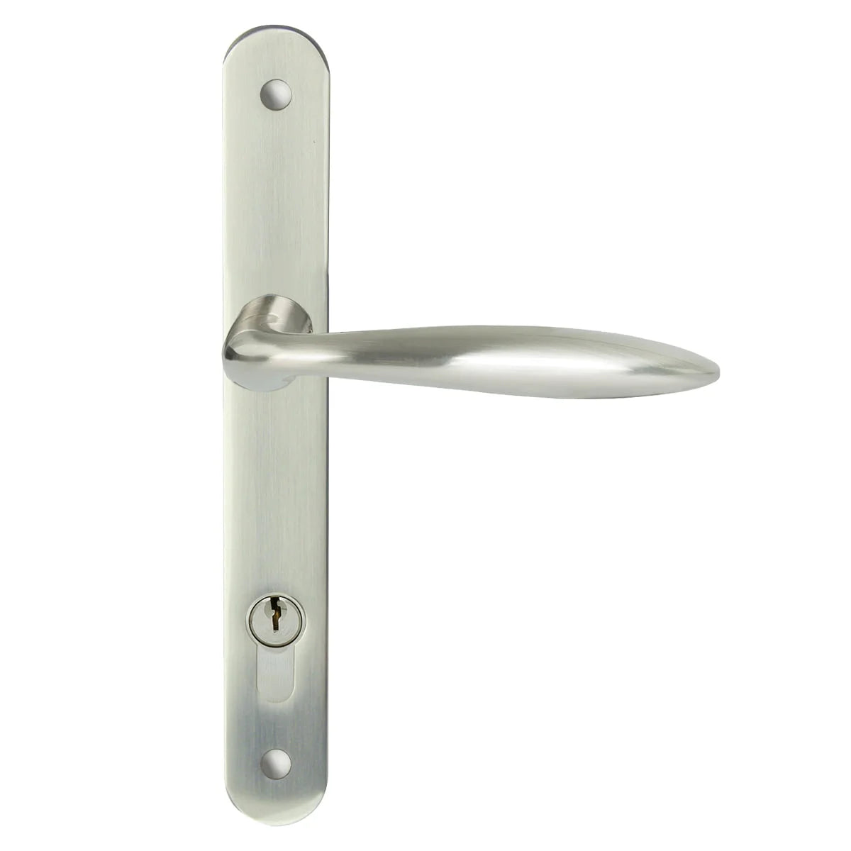 MILES NELSON DOOR HANDLES MILANO RANGE SATIN NICKEL FINISH TIVOLI ROUND STYLE LONG PLATE SET SUPPLIED WITH 716SS MORTICE LOCK AND KEY / TURN