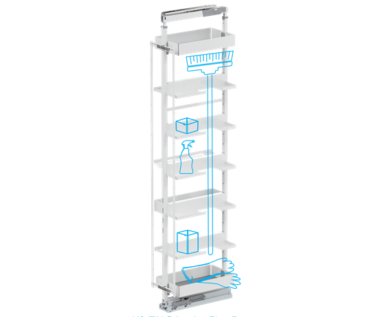 Tanova Vauth Sagel TAL Larder Flex Iron Pull Out Ironing Storage Essentio Style - Height 1900-2140mm - Cabinet 300mm - White and Lava Grey