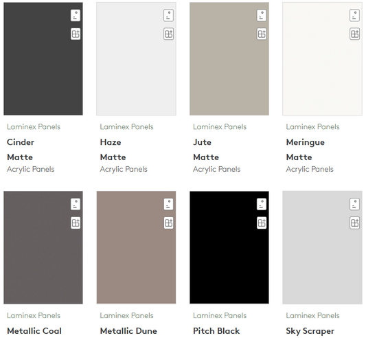 Laminex Melteca Acrylic Lakepine MDF MRE0- Assorted Colours