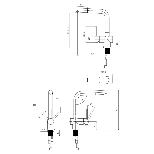 MERCER AM043 OSLO L SHAPE PULLOUT MIXER GUNMETAL PVD