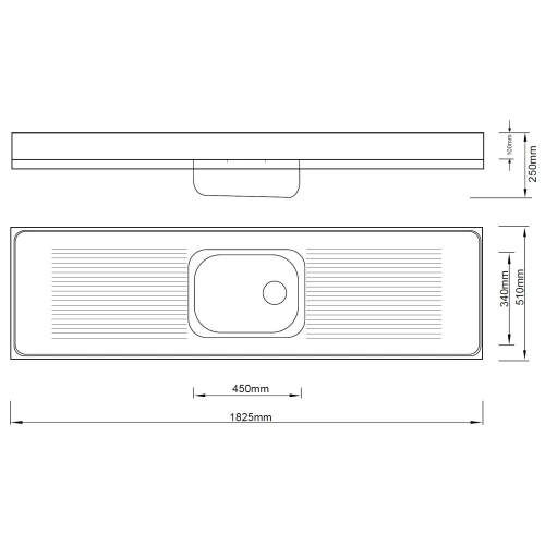 MERCER M18 STYLELINE 304 STAINLESS STEEL SINK BENCH 0.9MM 40MM WASTE WITH OVERFLOW